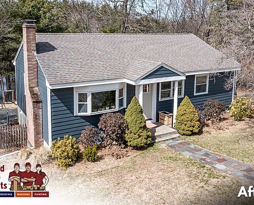 After - Everlast Composite Siding, Blue Spruce 7_ Exposure, GorillaPlank® Siding System, ProVia Legacy Entry Door, Framingham, MA 01701
